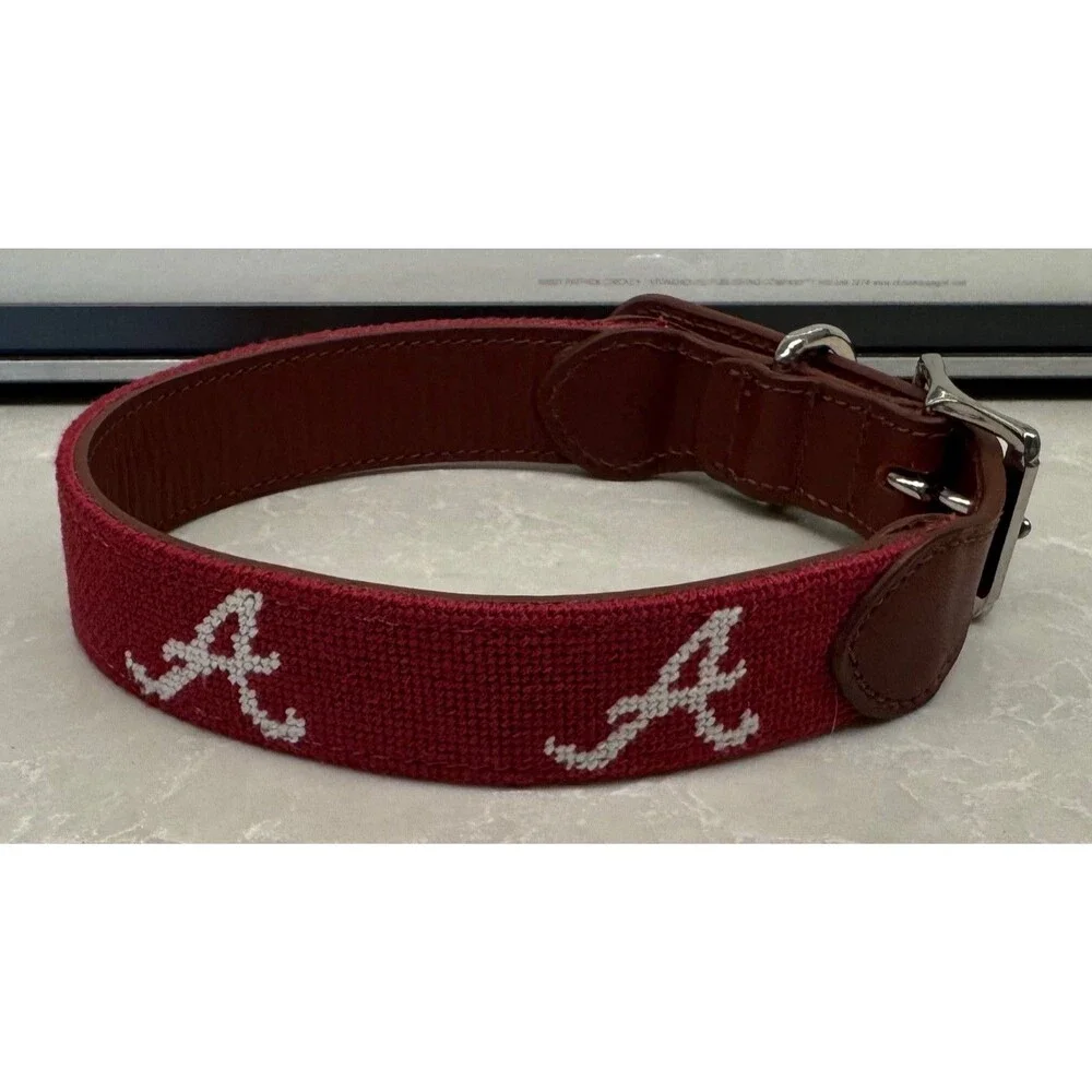 ALABAMA CRIMSON TIDE - ASHER RILEY NEEDLEPOINT DOG COLLAR - SIZE SMALL